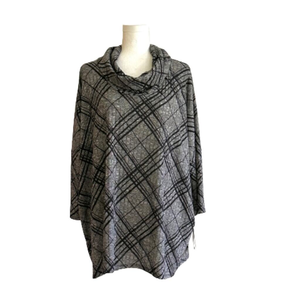 I.N. Studio Sweater Tunic Top Black Gray Cowl Neck 3/4 Sleeve Oversized XL NEW